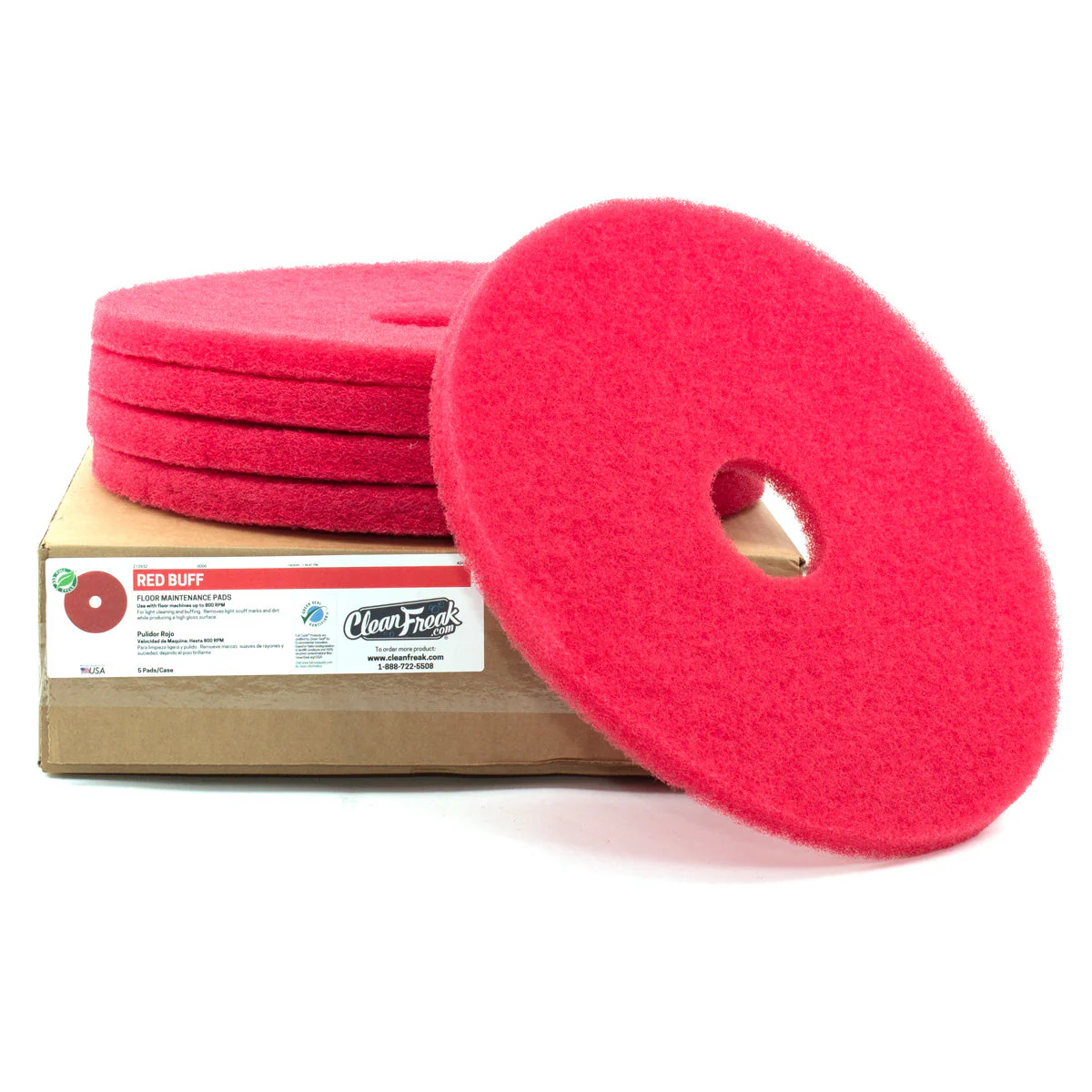 18" Red Light Duty Floor Scrubbing Pads - Case of 5 - Image 4