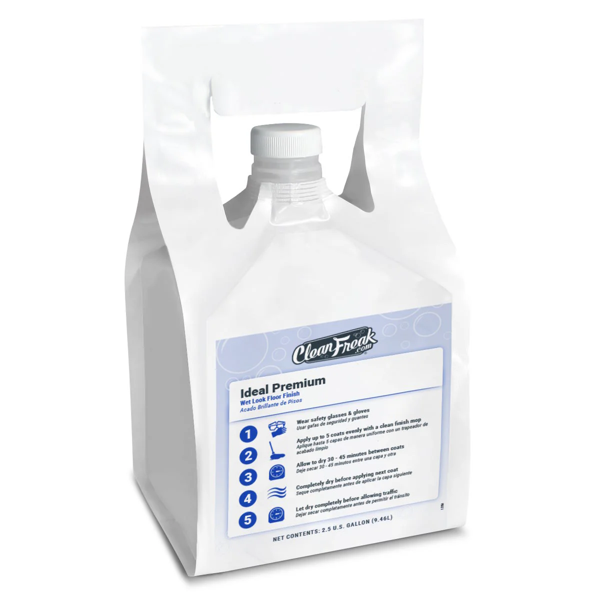 CleanFreak® 'Ideal Premium' Wet Look Floor Finish (2.5 Gallon FlexMax™ Pouches) - Case of 2 - Image 2