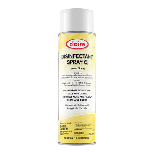 Claire® Lemon Scent Multi-Purpose Disinfectant Spray Q (17 oz Aerosol Cans) - Case of 12 - Image 2