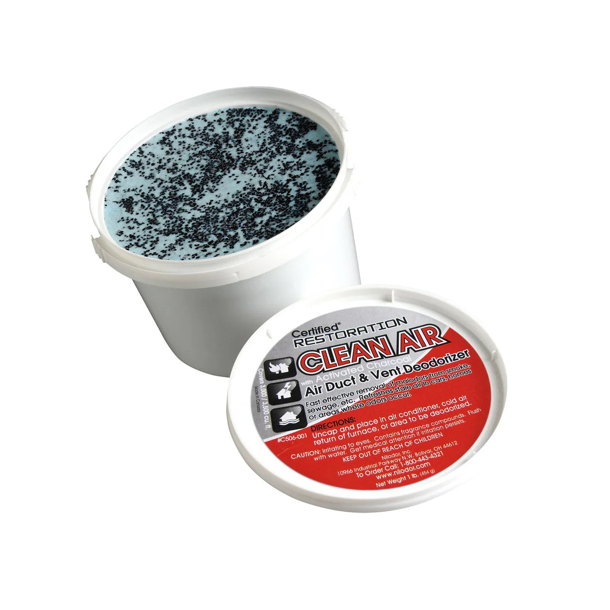NilodorĀ® Clean Air Gel w/ Activated Charcoal for Fire, Smoke & Flood Damage Restoration (1 lb. Canisters) - Case of 12